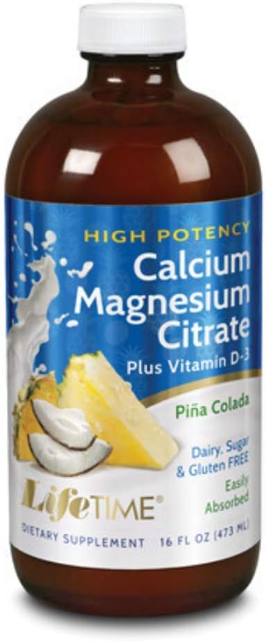 LifeTime Cal Mag Citrate Hi-Potency, No Sugar, Pina Colada tención 16 oz