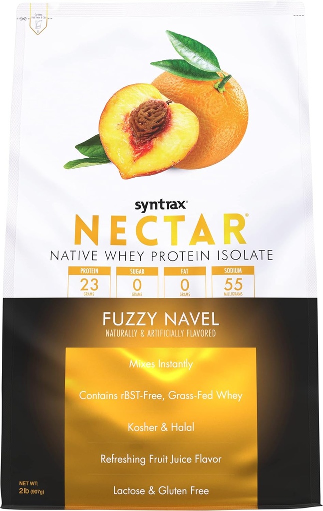 Syntrax Nutrition Nectar, 100% Whey Protein Isolate Powder, Refreshing Fruit Flavor, Fuzzy Navel, 2 lbs
