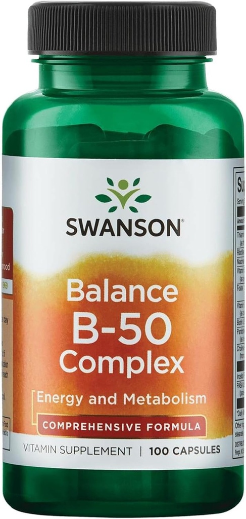 Complejo Swanson B-50 - Suplemento de vitaminas Promoción de Energía y Metabolismo Apoyo - May Support Heart Health, Memory & Support - (100 cápsulas)