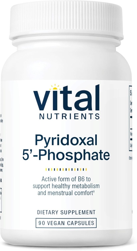 Nutrientes vitales Pyridoxal-5 Phosphate ANTE Activated Vitamin B6 Silencio Methylated B6 for Metabolism, PMS, and Menstrual Support* ← High-Potency P5P Supplement TEN Gluten, Dairy, Soy Free TEN 90 Capsules