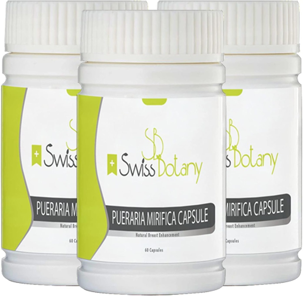 Botánica Suiza Orgánica Pueraria Mirifica Peajes de Mejora para Mujeres - Cápsula de Ampliación para Elasticidad, Firmeza y Smoothness - Mejora la habilidad, el cabello y las uñas, 3 x 60 cápsulas