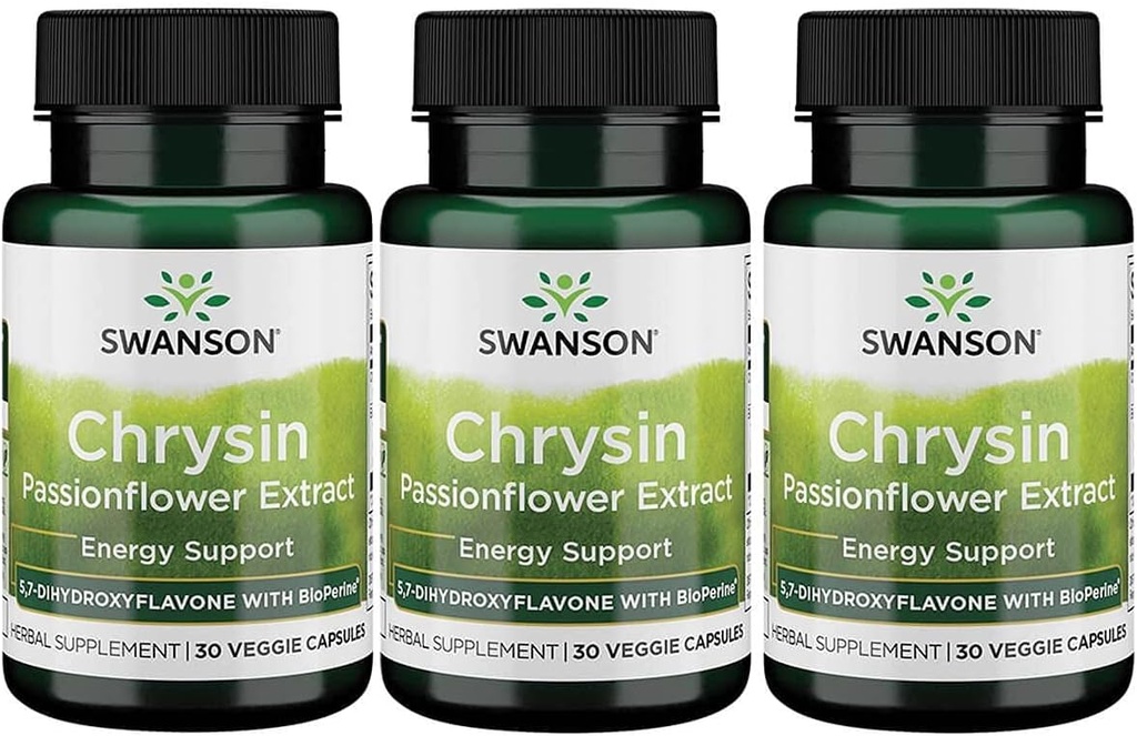 Swanson Chrysin Passionflower Extract - Suplemento Herbal Promoción de la Salud Global, Bienestar &amp; Fitness - Fórmula Natural May Support Lean Muscle Maintenance - (30 Veggie Capsules)