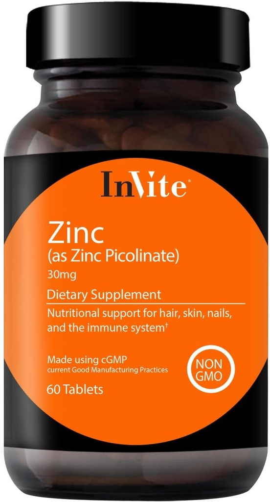 InVite Health Zinc Picolinate - 30 mg como Zinc Picolinate - Soportes Immune, Nail, Skin y Hair Health - 60 Tablets (2-Pack)