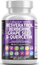 Suplemento de Resveratrol Limpio  Berberine Grape Seed Extract Quercetin Green Tea Extract Acai Noni Polyphenol Suplemento para Hombre Mujer Anti envejecimiento N-Acetyl Cysteine NAD Booster