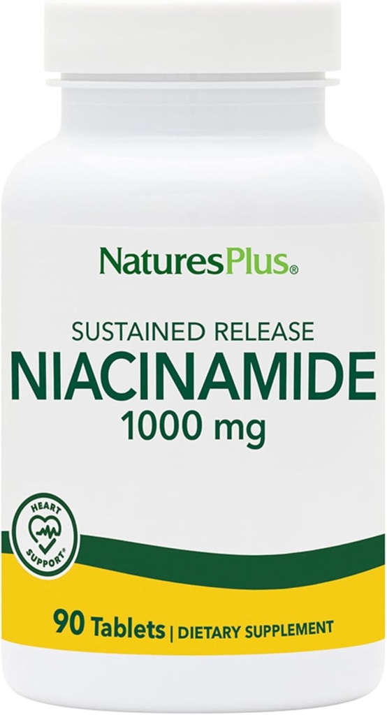 Natures Plus Niacinamide 1000 mg - 90 Tablas de liberación sostenidas, Pack de 2 - Soportes Immune &amp; Skin Health, Energy Production & Brain Function - Vegetarian, Gluten Free - 180 Total Servings