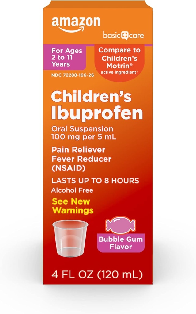 Atención Básica Suspensión Oral Ibuprofeno, 100mg, Bubblegum, 4 fl oz (Pack of 1)