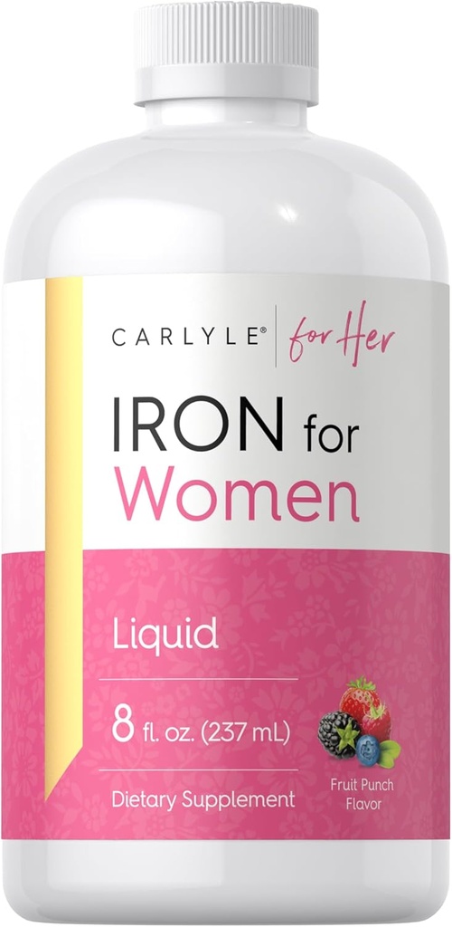 Carlyle Líquido Iron Suplemento para Mujeres TENIDO 8 fl oz Drops ANTE Fruit Punch Flavor TEN VÍgetarian, Non-GMO, Gluten Free