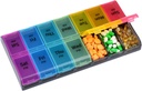 Gran capacidad Organizador semanal de píldoras, 7 días 2 veces un día Grandes compartimientos Pill Cases, AM/PM BPA-Free Pill Box Diseño para Vitaminas Petróleo de Pesca Suplementos Artritis Friendly (Rainbow)