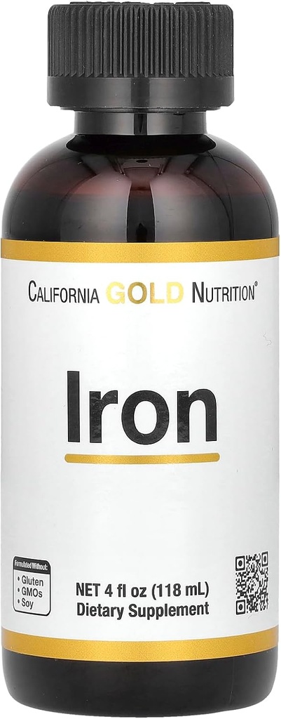 California Gold Nutrition Iron, como Ferrous Bisglycinate Chelate y Yellow Dock Root, 4 fl oz (118 ml)