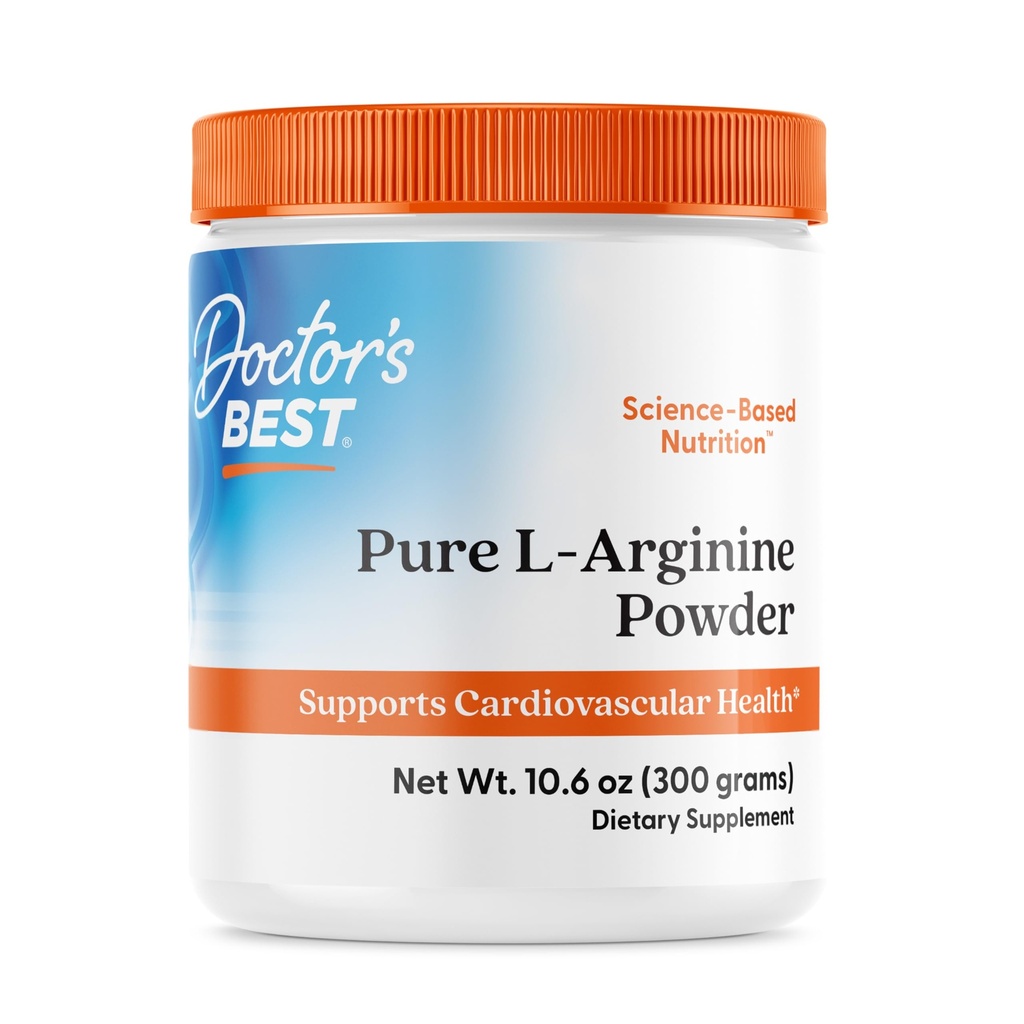 Doctores Mejor Pólvora L-Arginina Pura, apoya la salud cardiovascular, no GMO, libre de gluten, libre de soja, Vegan Net Wt. 10.6 oz (300 gramos)