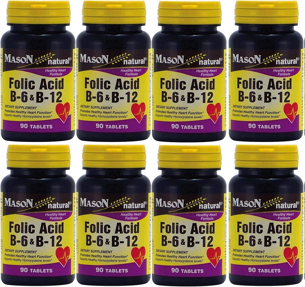 Masculino Vitaminas Folic Acid B-6 &amp; B12 Heart Health Fórmula 90 Tabletas por Bottle Pack de 8 Total 720 Tablets