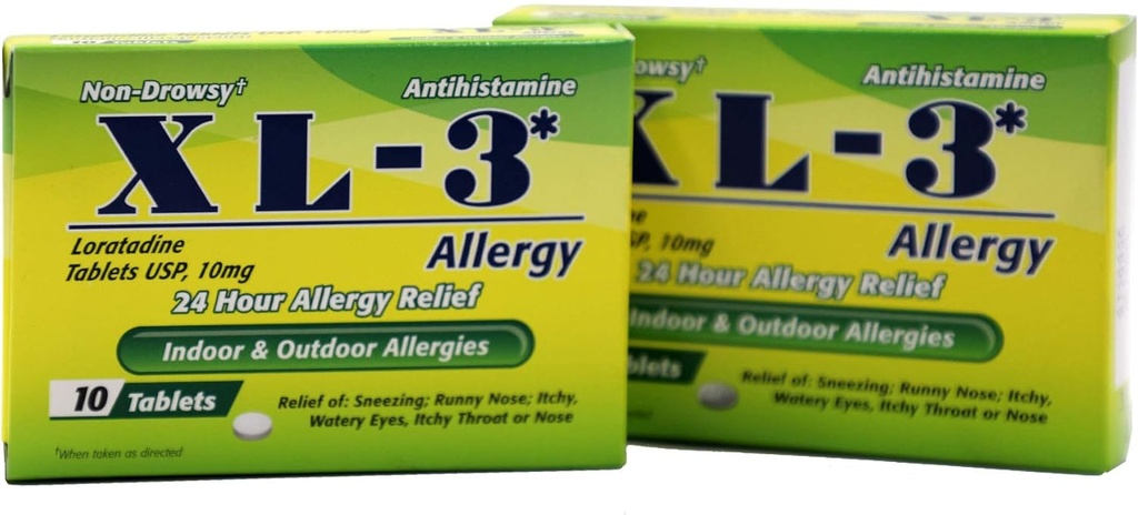 XL-3 Allergy, 24 Hour Allergy Relief, 2-Pack with 10 Tablets Each