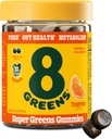 8Greens Fiber Super Greens Gummies ← Fiber, Gut Health, Metabolismo. Salud Digestiva, Sistema Inmunitario Aumenta " Salud Digestiva con 8 Verdes Reales - Fórmula no GMO, Gummy, Tangerine Flavor, 50 Conde