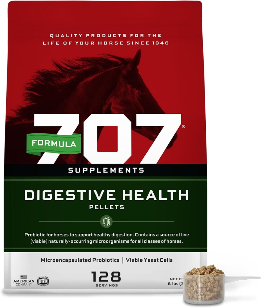Fórmula 707 Suplemento de Equino Digestivo de Salud, bolsa de 8 libras – Probióticos, Prebióticos y Enzimas Digestivos para Caballos