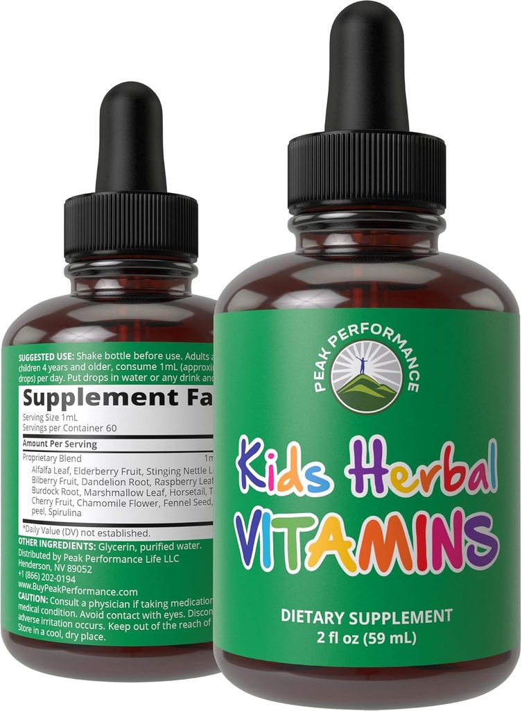 Vitaminas infantiles de hierbas. Niños líquidos Herbal Multivitamina. Sin sabor a bitter. Sugar Free 14-in-1 Vegan suplemento gotas para niños pequeños, niños, adolescentes. mezclados en agua que ni siquiera probarlo