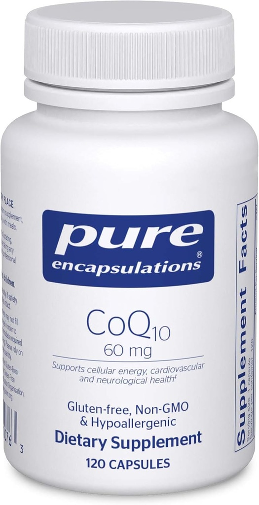 Pure Encapsulations CoQ10 60 mg | Coenzyme Q10 Supplement for Energy, Antioxidants, Brain and Cellular Health, Cognition, and Cardiovascular Support* | 120 Capsules