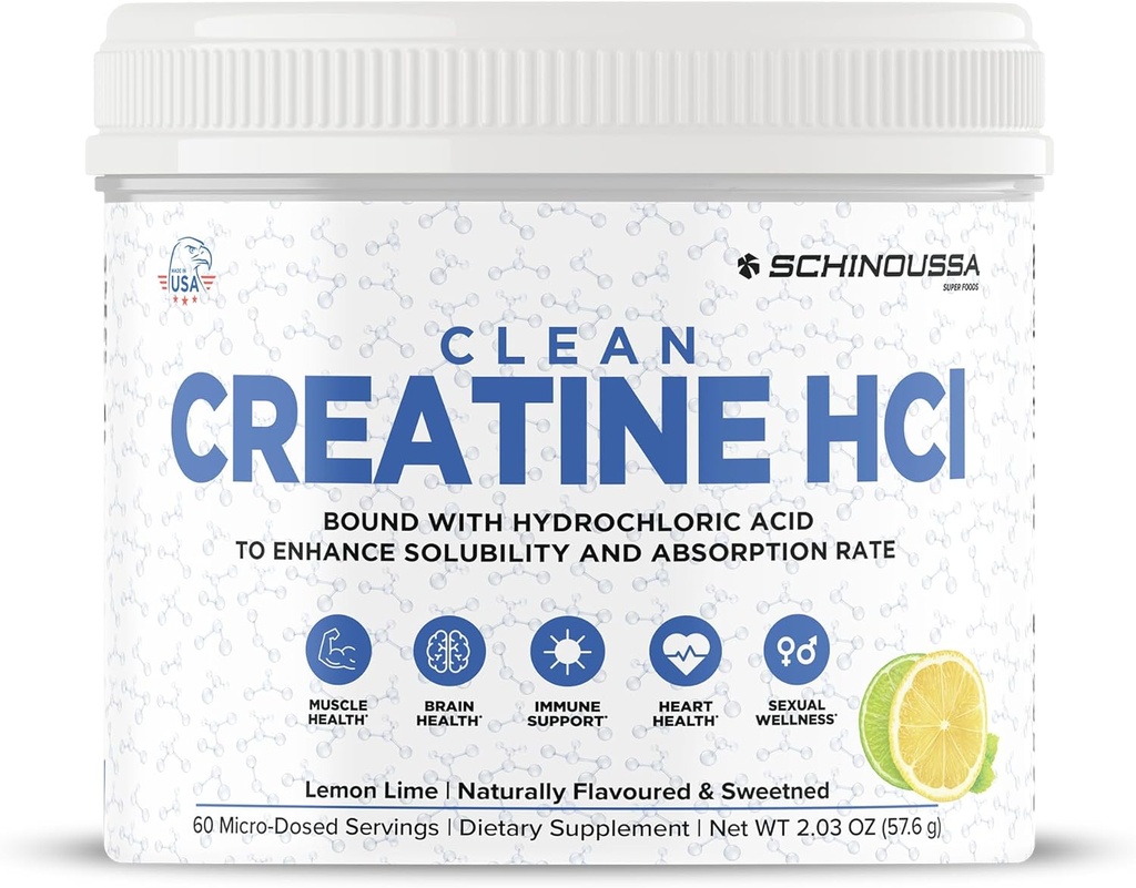 Lima de limón Creatina HCL Powder Silencio Micro-Dosed High Absorption Creatine Silencio naturalmente saboreado > Sweetened TEN Stimulant-Free TEN Vegan, Gluten-Free TEN Pre/Post Workout Suplemento TENIDO 60 Servings