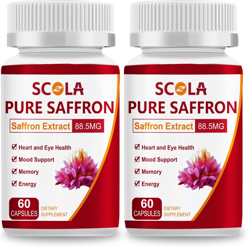 SCOLA Saffron Supplements, Pure 88.5mg Saffron Extract for Women ' Men, Boost Energy, Joint Supplements, Vegan, Non-GMO, 120 Capsules