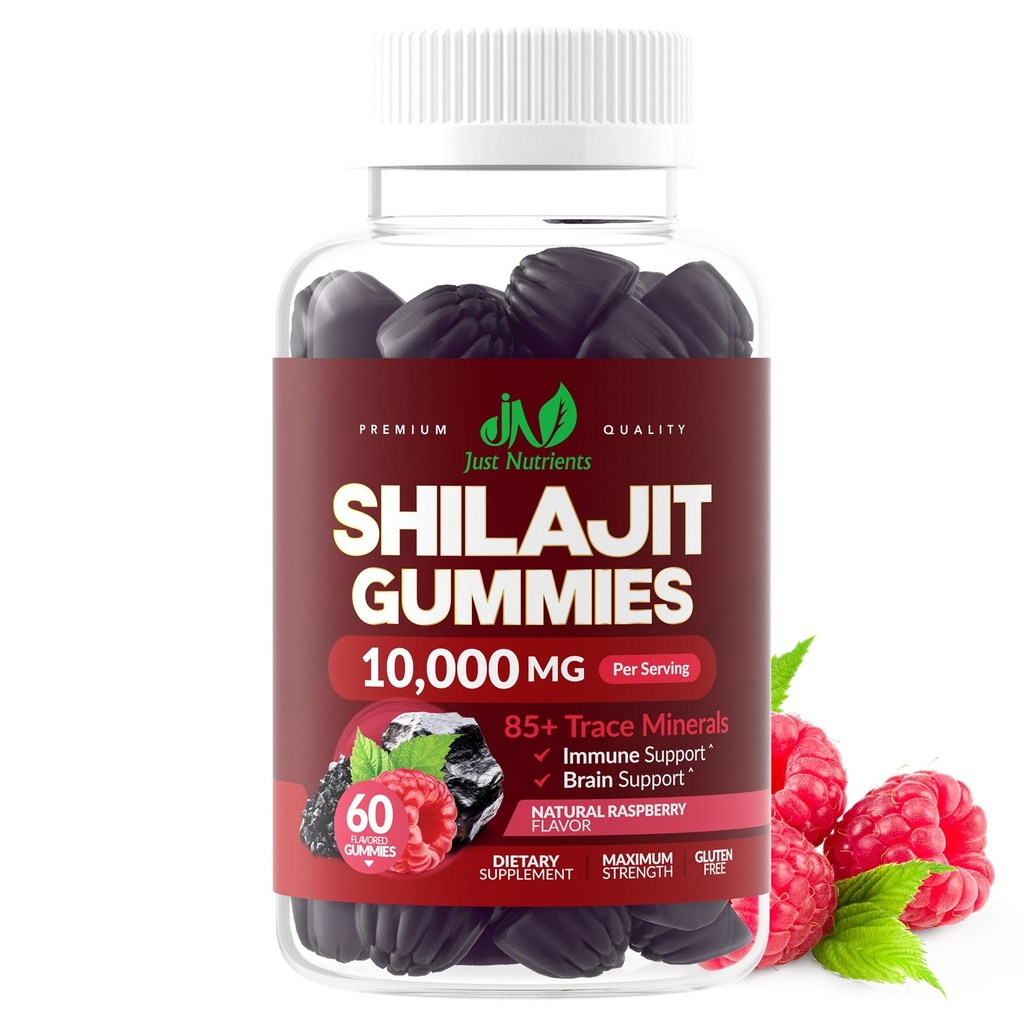 Shilajit 1000mg Gummies for Men & Women - Maximum Strength Pure Himalayan Shilajit, Gluten-Free, Non-GMO, 100% Vegetarian - Natural Raspberry Flavor - 60 Count