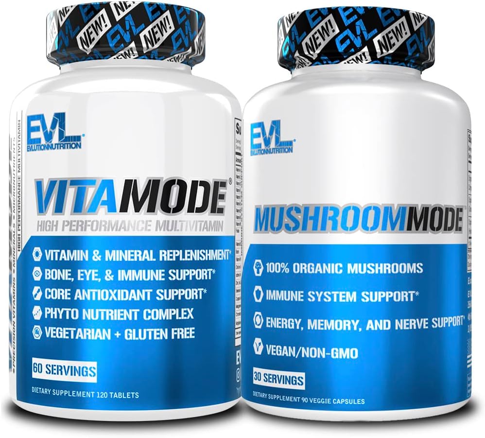 Evlution Hombres Multivitamina y Mushroom Complex Suplementos Nutrición Multivitamina diaria con Minerales esenciales y Complejo de Fitonutrientes Más León Nootrópico Mane Mushroom Suplemento Capsules