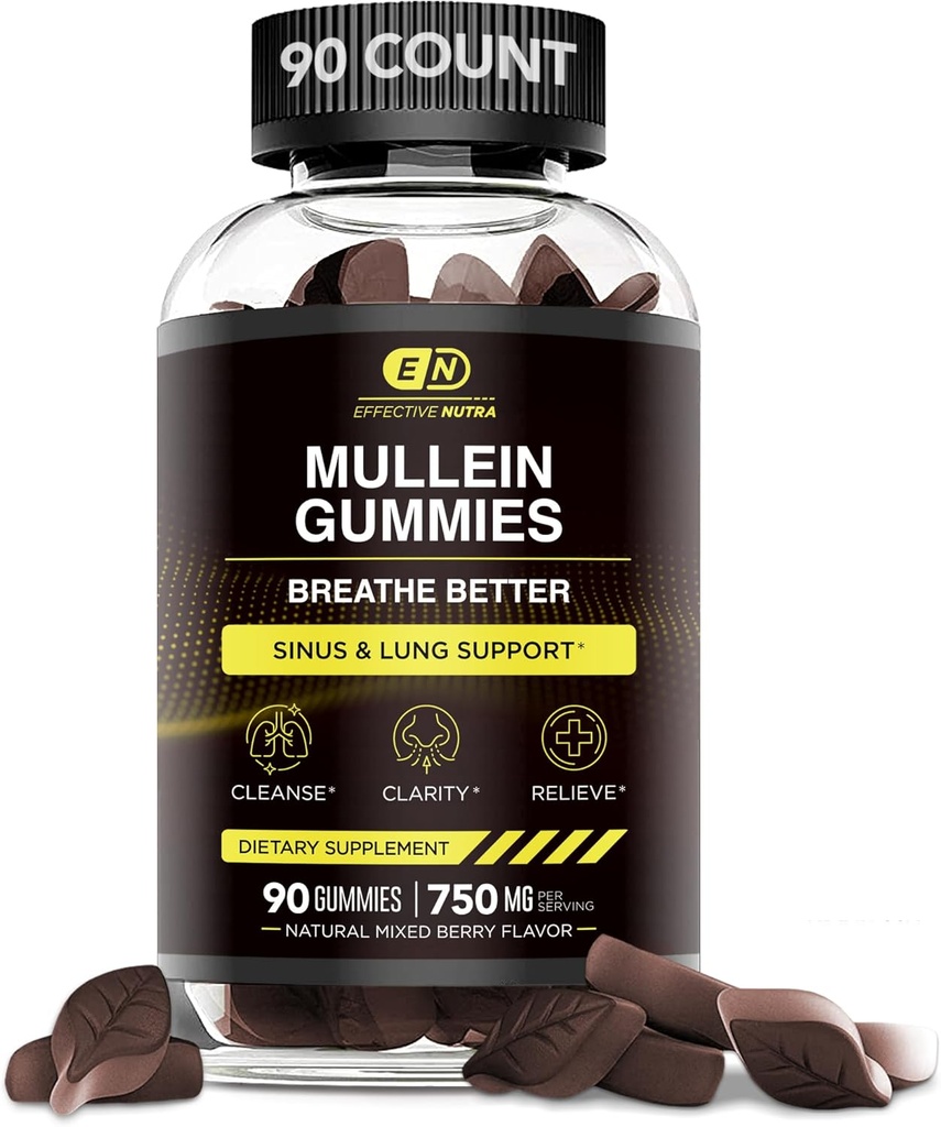 EFFECTIVE NUTRA 9in1 Mullein Gummies ANTE Lung and Sinus Support for Cleanse, Clarity, and Relief ← Vegan, Gluten-Free, Non-GMO Supplement ← Natural Berry Flavor, 45-Day Supply, Made in USA (90ct)