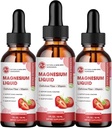 (3 Pack) gotas líquidas Glycinate de Magnesio de alta absorción líquido con bromelaina, vitamina B6 C D, suplemento de magnesio para niños y adultos, soporte nocturno y muscular, sabor a fresa