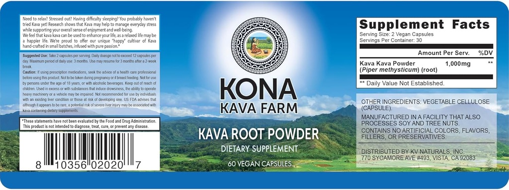 Kava Root Only Premium Capsules | Kava Root Extract Powder Capsules 10% Kavalactone | Kava Root Supplement for Relaxation (60 capsules)
