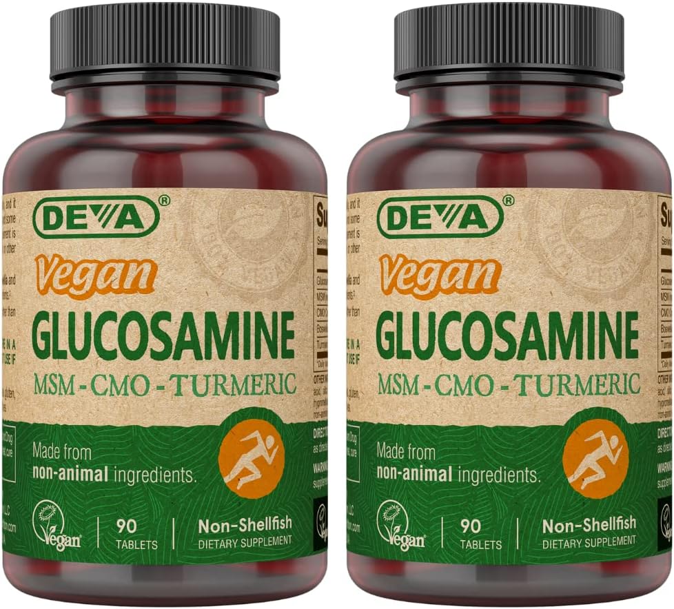DEVA Glucosamina Vegan-MSM-CMO &amp; Turmeric Supplement - Gluten Free Plant Based Nutritional Supplement - 90 Tablets (Pack of 2)