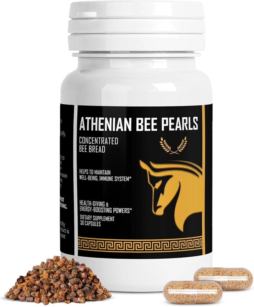 Bee Pollen Supplement Athenian Bee Pearls ← Natural Immunity & Vitality Support Bee Pollen Capsule ¦ Spartan Bee Bread Extract &amp; Vitamin C ← Non GMO, Nothing Synthetic, All Natural Organic Bee Pollen