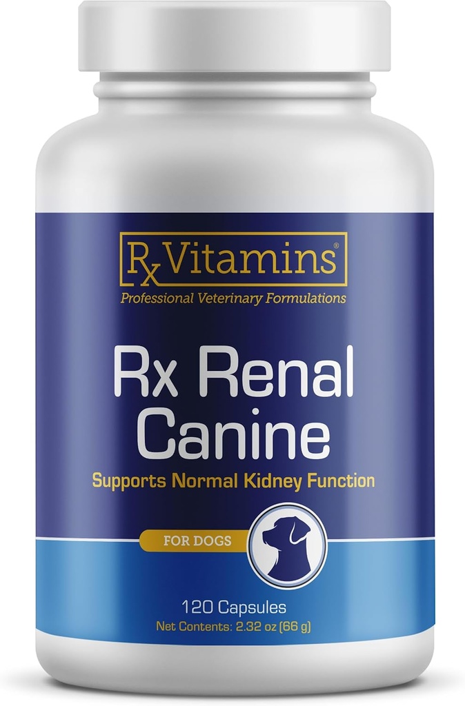 Rix Vitaminas Rx Renal Canine Kidney Support for Dogs - Milk Thistle Extract, Green Tea, & Cordyceps Capsules for Dogs - Dog Kidney Support Supplement - 120 ct