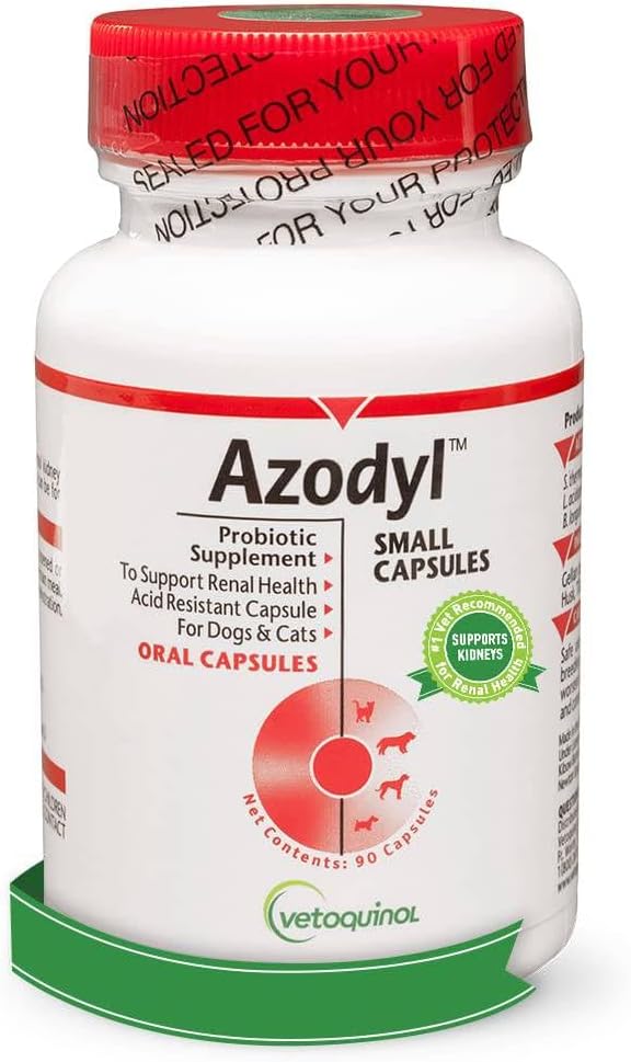 Vetoquinol Azodyl Kidney Health Supplement for Dogs & Cats, 90ct - Probiotic Pet Wellbeing - Help Support Kidney Function &amp; Manage Renal Toxins - Renal Care Supplement - Easy-to-Swallow Small Caps