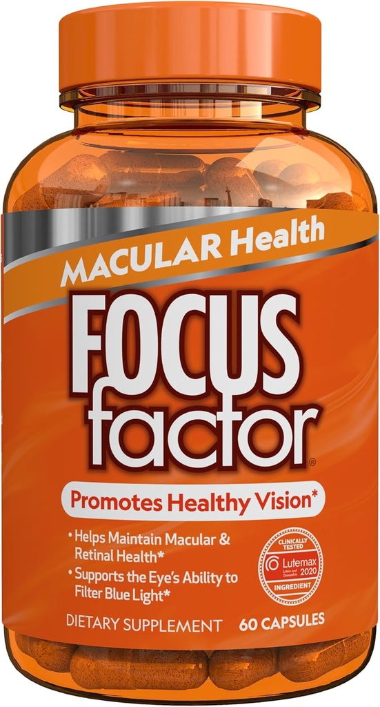 Factor de foco Macular Health Fórmula (60 Cuenta) - Vitaminas Oculares para Soporte Macular - Lutein y Zeaxanthin Suplemento con Folate, Vitamina B12, Vitamina C, Vitamina E, Lutemax 2020® - Eye Health Support