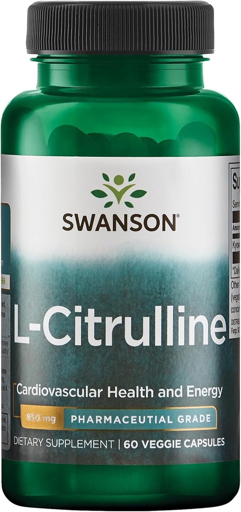 Swanson L-Citrulline - Suplemento Natural Promoción de la Salud Cardiovascular & Energy Support - Ayuda a aumentar la circulación - (60 cápsulas, 850 mg cada uno)