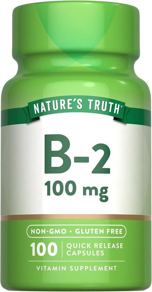 La verdad de la naturaleza B2 Vitamina TENIDO 100mg ANTE 100 cápsulas TENIDO NO GMO &amp; Gluten Suplemento gratuito