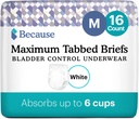 Debido a la incontinencia adulta Tabbed Briefs for Women and Men - Adjustable Unisex Maximum Absorbency Disposable Underwear, Anti-Odor, Holds 6 Cups - White, Medium, 16 Count (Pack of 1)