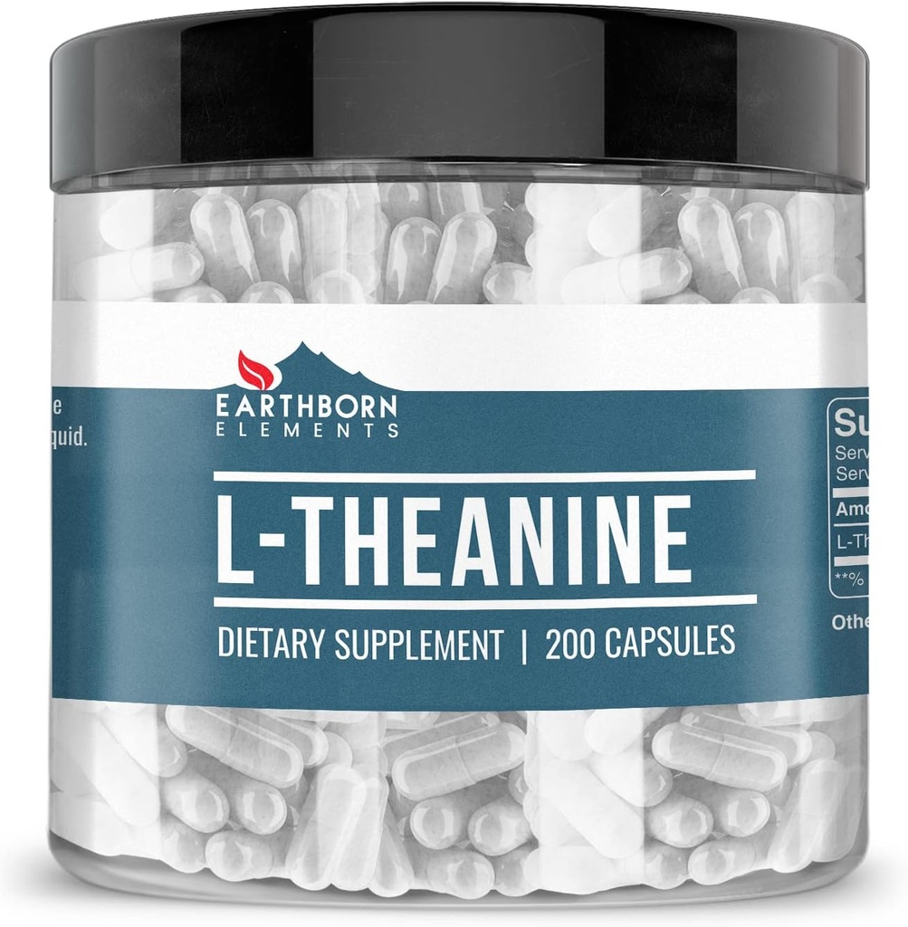 Elementos terrestres L-Theanine 200 Capsules, Puro ' Undiluted, No Additives