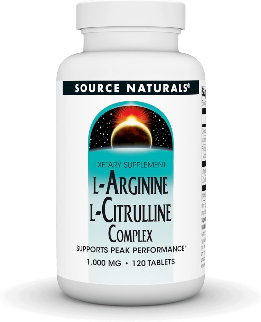 Fuente Naturales L-Arginina L-Citrulline Complejo, 120 Tabletas, 1000 mg