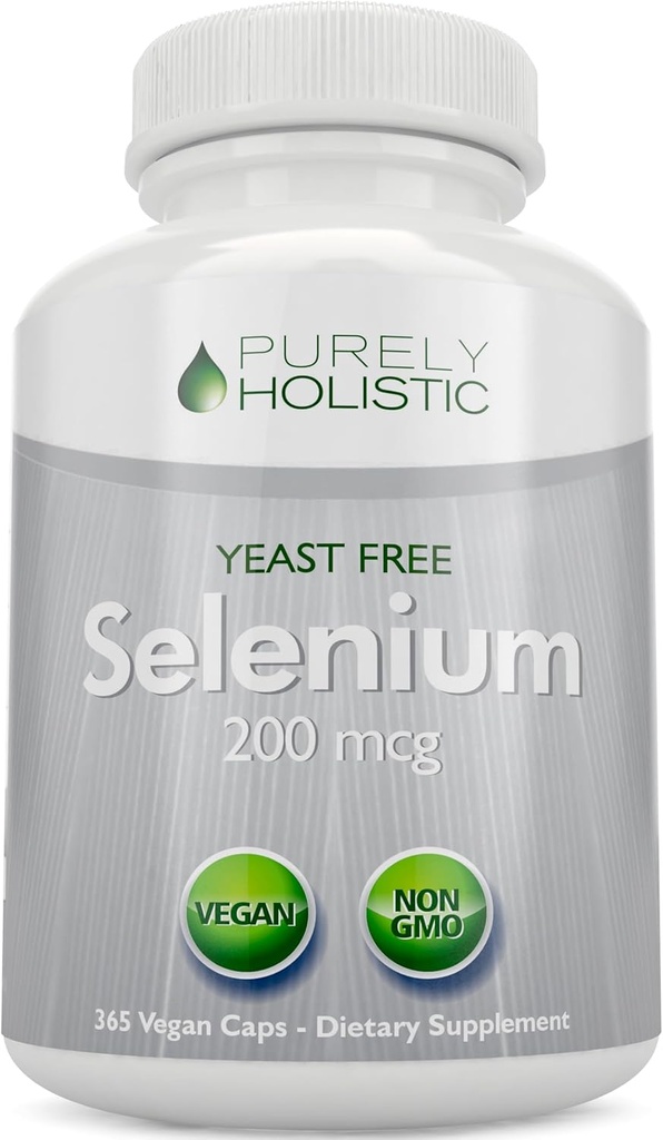 Selenium 200mcg - 365 cápsulas Vegan no Tablets - Pure &amp; Yeast Free L-Selenomethionine for Improved Absorption - Thyroid, Heart, and Immune System Support - Antioxidant Trace Mineral - Made in USA