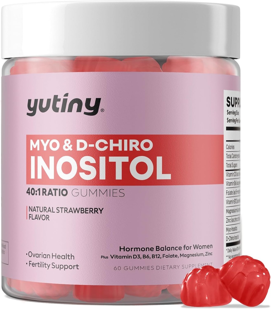 Myo-Inositol & D-Chiro Inositol Gummies, Vitamina B6 B12 &amp; Folate for Women, Vegan, Sugar Free, Strawberry Flavor, 60 Conde