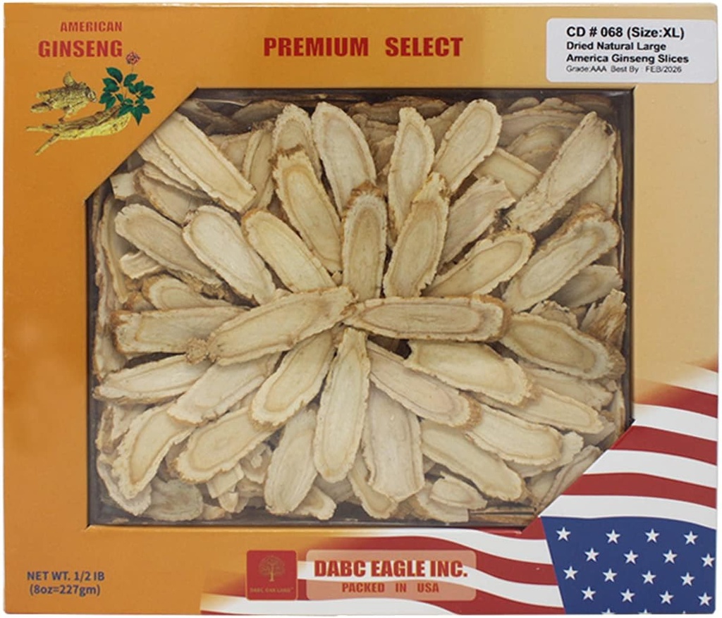 American Ginseng Slices de Wisconsin, American Wisconsin Ginseng Slices Root for Tea, Energy for Men Women Mental Health Boosts Immunity, Gluten Free, Long Strip 1 Box of 8 Ounces
