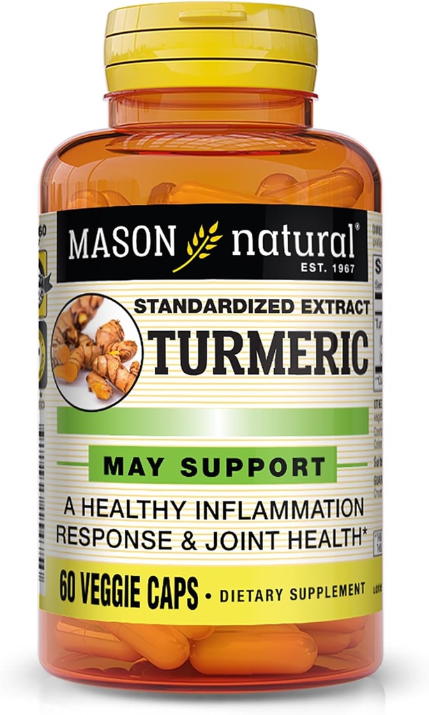 MASON NATURAL Turmeric 500 mg, con 95% de Curcuminoides, Suplemento de Wellness Global & Joint Support, 60 cápsulas vegetales de base vegetal