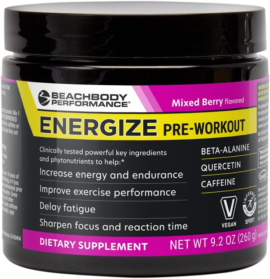 BODi Energize Pre Workout Powder - Beta-Alanine, Quercetin & Low-Dose Caffeine Formula for Enhanced Energy & Focus, Incrementar el Suplemento de Energía y Resistencia, Berry mixto, 40 Servings