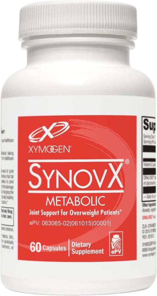 XYMOGEN SynovX Metabólico - Glucosamine Joint Support Suplemento - Incluido la vitamina C para la adición de apoyo inmunológico - Vegan, Gluten Free " Non GMO (60 cápsulas)