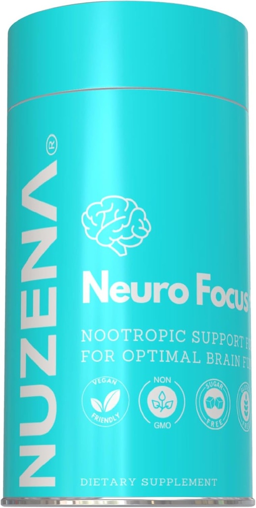 Nuzena Neuro Focus +, 60 cápsulas de la Fórmula Nootrópica Avanzada con Choline para mejorar la memoria, la velocidad cerebral, la energía y el foco, hechos en EE.UU., tamaño de servicio: 2 cápsulas
