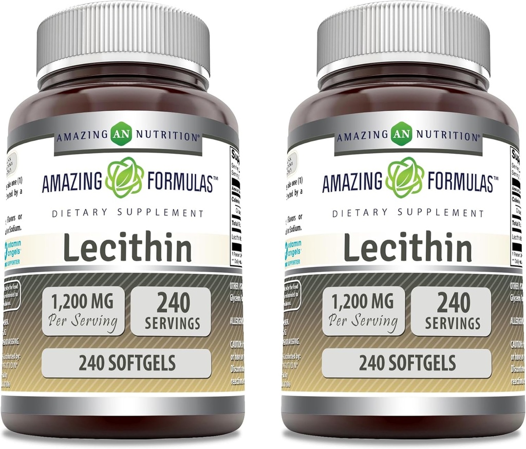 Fórmulas Increíbles Lecithin 1200 mg Suplemento de Softgels ← High Potency ← No Gluten Free (2 Pack, 240 Count)