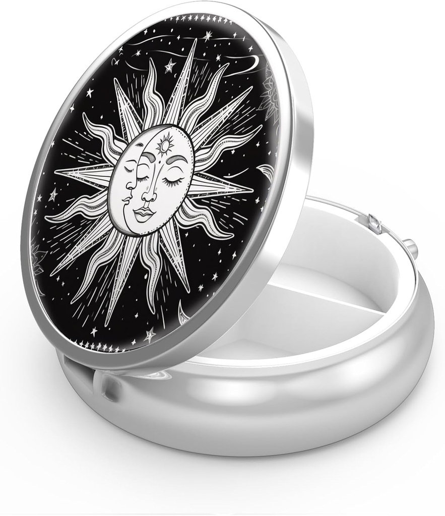 Caja de Píldora 3 Caja de Píldora pequeña,Portable para Pocket o Píldora de Píldora de Contenedor para mantener vitaminas, medicamentos, aceite de pescado y suplementos (sol y luna)