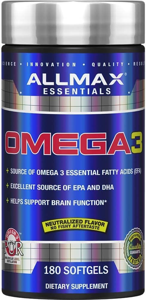 ALLMAX Nutrición Omega 3 Concentrado de aceite de pescado de agua fría ultra puro, 180 Condes