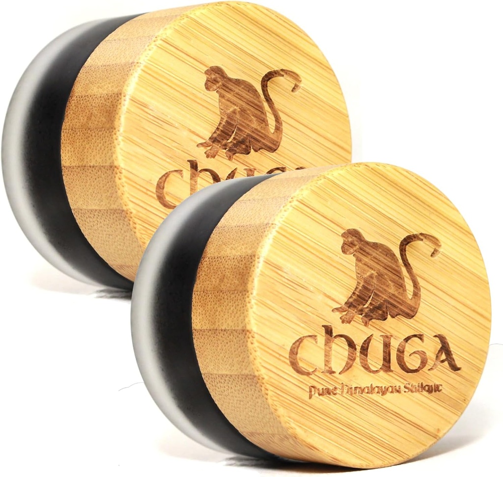 Chuga's Pure Himalayan Shilajit Resin ← Naturally Sourced Grade A Shilajit, Orgánica Shilajit Harvested 16,000 Pies ← Lab Tested in USA, 74+ Ácido Fulvic tención 100 Servings per 20 Gram Jar (Pack of 2)
