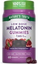 La verdad de la naturaleza Melatonin Gummies  1mg ← 60 Conde ← Cherry Pomegranate Flavor ← Vegan, Non-Gluten Free Supplement