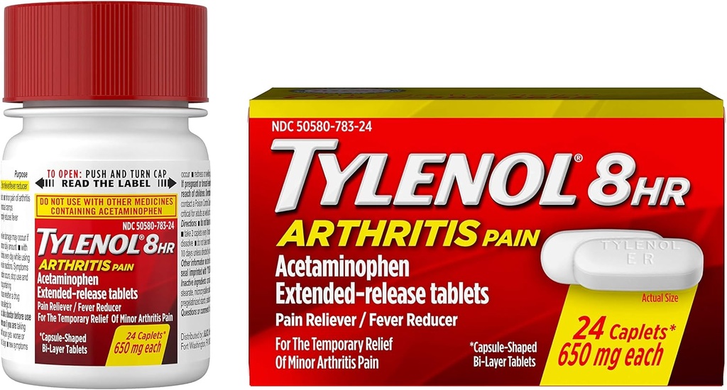 Tylenol 8 Hour Arthritis Pain Tablets with Acetaminophen for Joint Pain, 24 ct